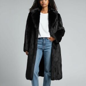 Chic Long Black Faux Fur Coat